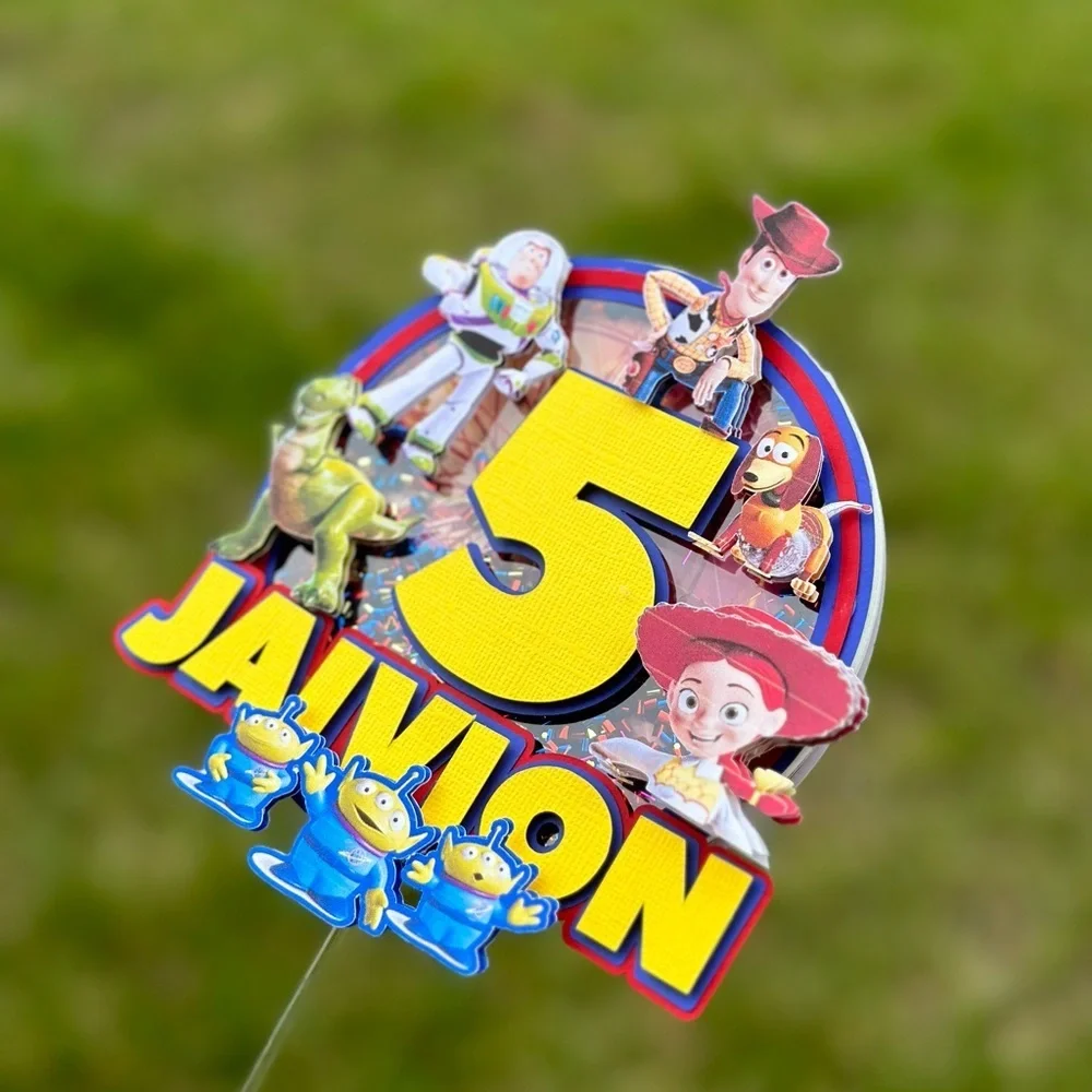 Handmade 3D Toy Story Cake Topper – Custom Name & Age – Shaker + Light-Up